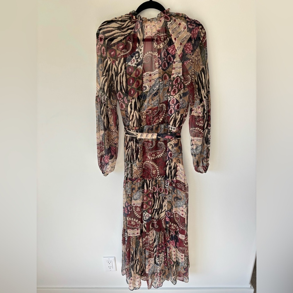 Veronica Beard Isra Multicolor Patchwork Print 100% Silk Maxi Dress Boho Western - Picture 13 of 16